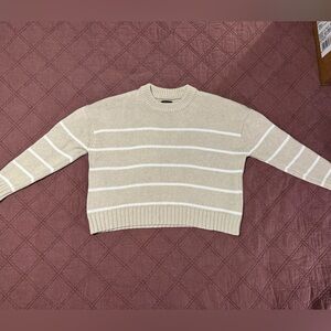 Quince Organic Cotton Striped Crew Sweater - Speckled Beige/Ivory Size Small EUC